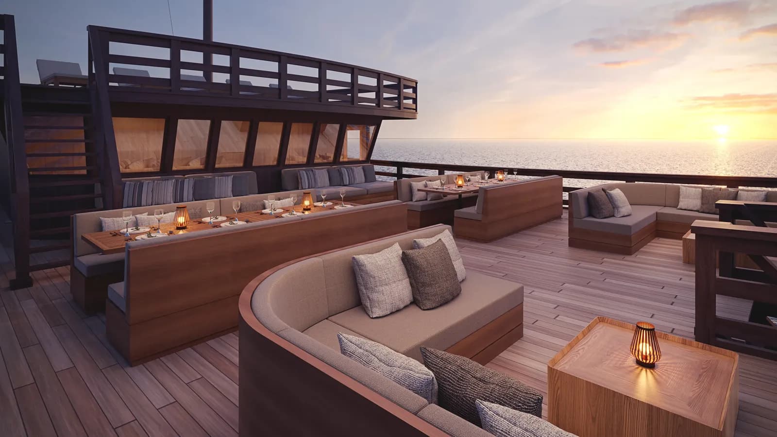 Coralia Dua liveaboard – upper deck lounge and dining area – Indonesia